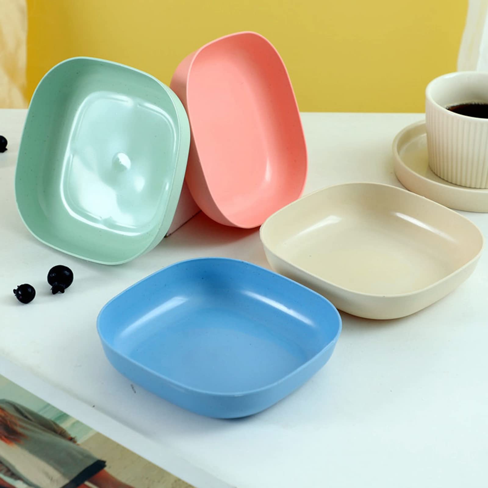 Wolpin Square Plastic Dinner Plate Set (Set Of 10 Pcs) Colorful Snacks/Breakfast Plate With Stand
